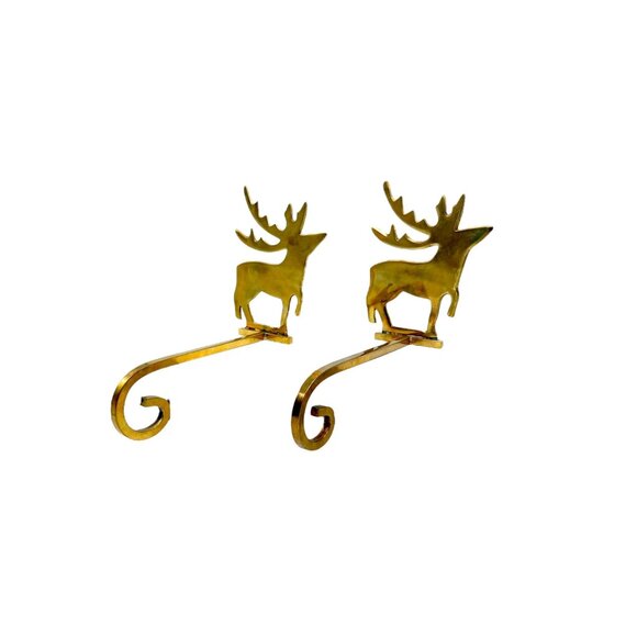 Vintage Brass Deer Christmas Stocking & Candle Holders Set Of 3 - Picture 5 of 10